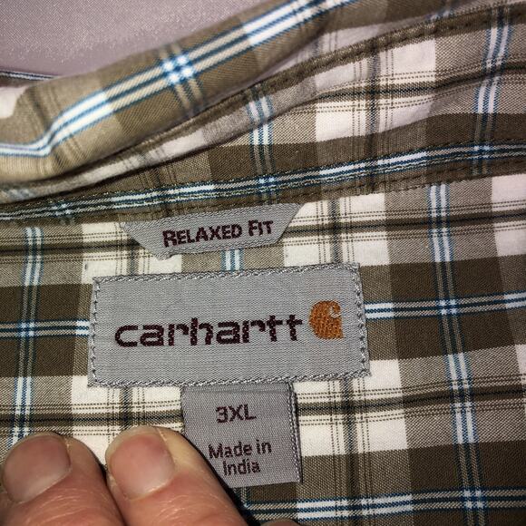 Carhartt Relax Fit Plaid Button Shirt Short Sleeve Olive Green White Mens Sz 3XL - Picture 3 of 11